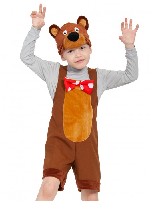 Костюм Медведь цирковой ткань-плюш 2038 Замечательный Мишка из знаменитого мультика Маша и Медведь - в комплекте полукомбинезон и шапка-маска для мальчиков  от 3 до 6 лет размер XS (рост 92-122см).
