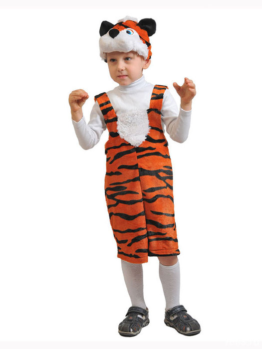 Костюм Тигренок плюш 3035 Детский костюм тигр Тигренок для мальчиков 3-7 лет. В комплекте шапочка, полукомбинезон, бретели регулируют размер