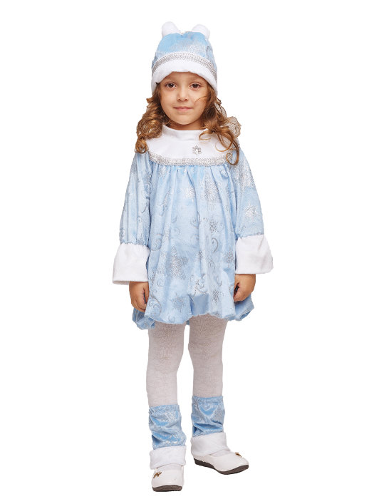 Костюм Снегурочка П-934 Новогодний костюм Снегурочки для девочек 3-4 лет состоит из платья, шапочки, гетр