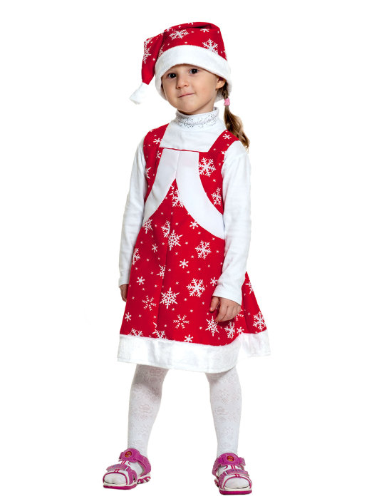 Костюм Мисс Санта ткань-плюш 2045 Мисс Санта - детский костюм для девочки 3-6 лет на рост 100-125см. В комплекте сарафан и колпачок