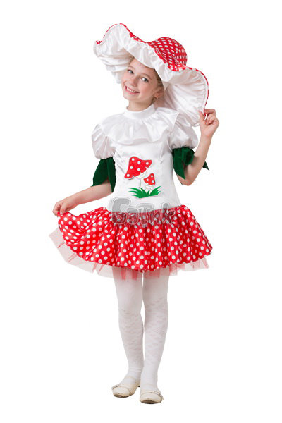Костюм Грибок девочка 8005-1 Детский костюм девочка Грибок для праздника осени в школе или детском саду. В комплекте: платье и шляпка-грибок