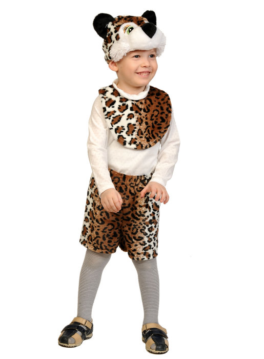 Костюм Леопардик лайт 01-3024 Костюм маленького Леопарда для мальчика 3-5 лет ( рост 92-116 см) из плюша. В комплекте шорты, шапочка, манишка