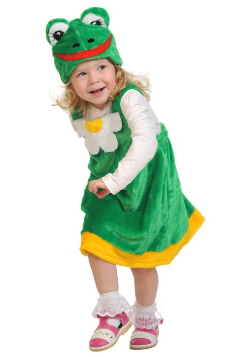 Костюм Лягушка плюш 3062 Детский костюм зеленой Лягушки для девочки 3-5 лет 92-122см. В комплекте маска и сарафан