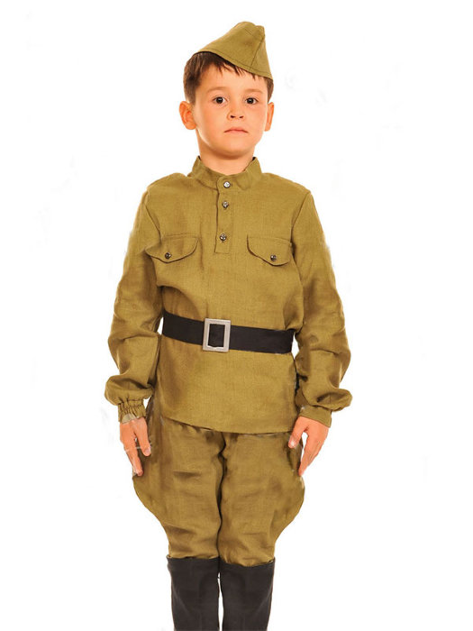 Костюм Солдатик 5098 Солдатский костюм для мальчика. В комплекте: пилотка, гимнастерка, ремень, галифе с сапогами