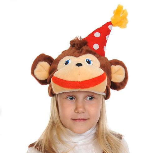 Шапочка Обезьянка 4069 Карнавальная шапочка веселой обезьянки мартышки и шимпанзенка для детей от 3 до 8 лет