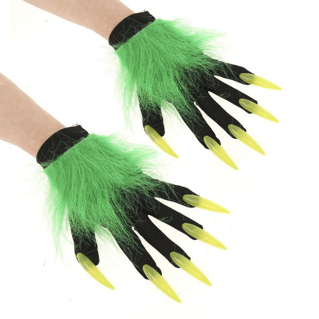 Карнавальные перчатки с когтями зеленые Перчатки зеленые с когтями для вечеринки в Хеллоуин