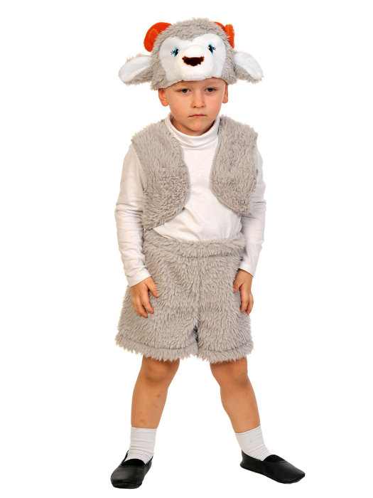 Костюм Барашек лайт 00-3049 Карнавальный костюм барашка для мальчика 3-5 лет размер XS ( рост 92-116 см). В комплекте маска, жилет и шорты.