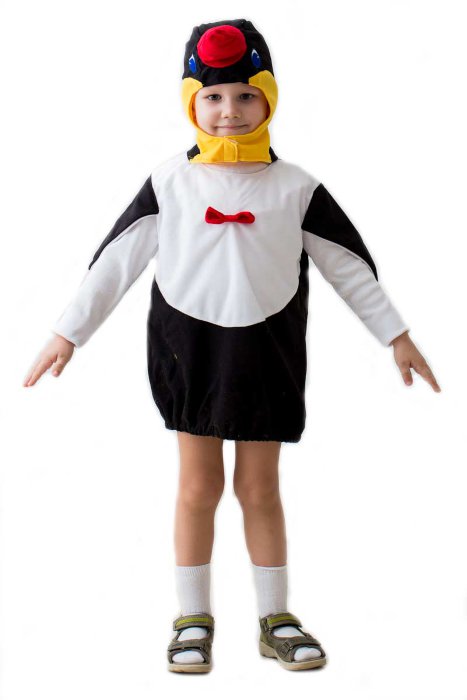 Костюм Пингвин в тунике Детский костюм пингвина. В комплекте шапка, застегивается на липучке (на шее), туника с крыльями. Маломерит!