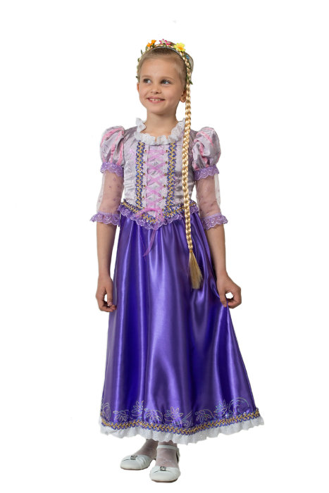 Костюм Принцесса Рапунцель 7065 Костюм смелой принцессы Рапунцель. В комплекте: платье, брошь, обруч с косой