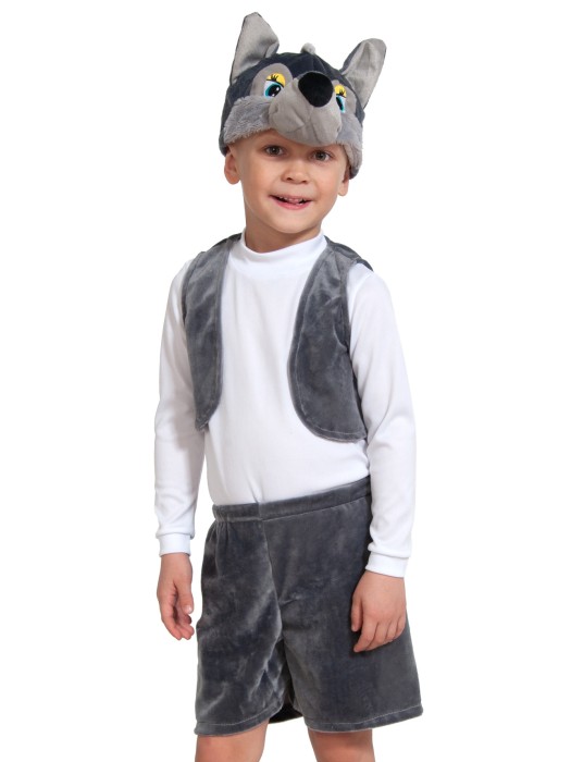 Костюм Волчонок лайт 00-3002 Карнавальный костюм волчонка для мальчика 3-5 лет ( рост 92-116 см). В комплекте маска, жилет и шорты.