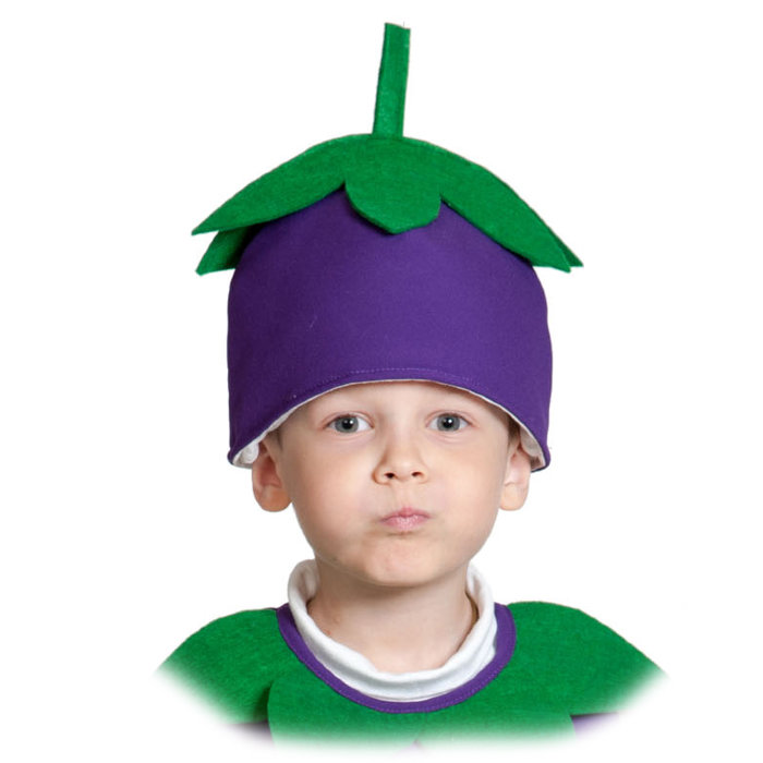 Шапочка Баклажан 4110 Карнавальная шапочка Баклажана на праздник урожая для детей 4-10 лет.