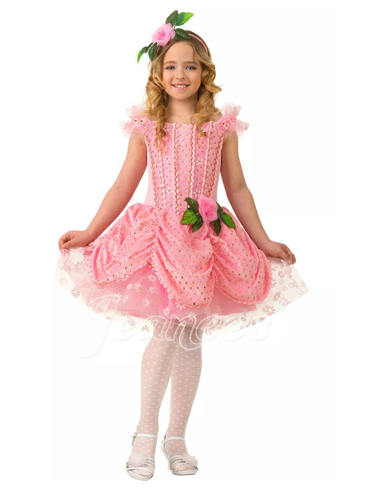 Костюм Дюймовочка Б-5123 Карнавальный костюм для девочки. В комплекте: блузка, юбка, пояс, шапка-колокольчик