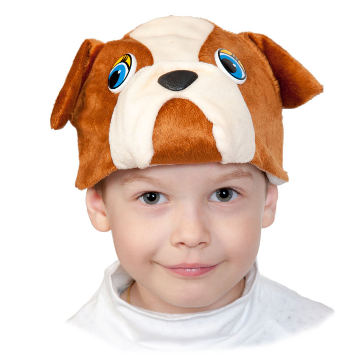 Шапочка собака Бульдог 4105 Карнавальная шапочка собаки Бульдог для детей 4-10 лет. 