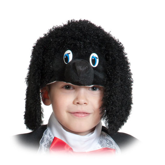 Шапочка Пудель черный 4102 Карнавальная шапочка черного пуделя Артемон для детей 4-10 лет. 