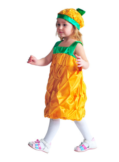 Костюм Ананас Ве6003 Карнавальный костюм Ананас к празднику урожая для девочки 3-5 лет. В комплекте шапочка и платье