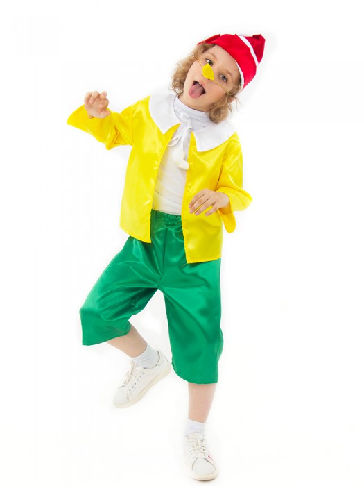 Костюм Буратино 7010 Детский карнавальный костюм Буратино из атласа. Костюм буратино: курточка, шорты, колпак