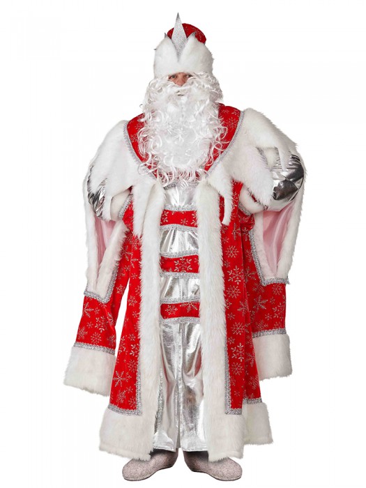 Костюм Дед Мороз Королевский красный 189 Костюм Деда Мороза на Новый год. В комплекте: шуба, шапка, варежки, парик, борода, мешок