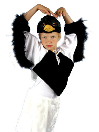 Костюм Сорока С1051 Детский карнавальный костюм Сороки для девочки 4-8 лет, в комплекте: шапочка, пелерина-крылья и юбочка