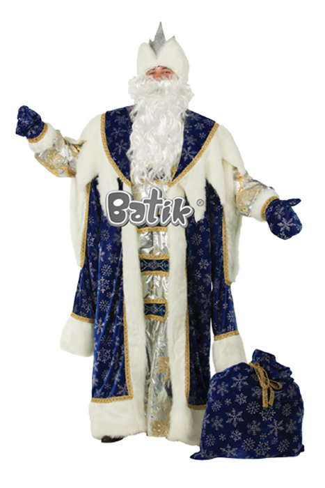 Костюм Дед Мороз Королевский синий Б-189-1 Новогодний костюм Деда Мороза королевского, размер 54-56. В комплекте: шуба, шапка, варежки, парик, борода, мешок