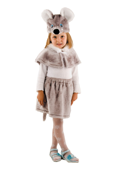 Костюм Мышка серая 121 Детский карнавальный костюм для девочки 3-5 лет. В комплекте шапочка, пелерина, юбка
