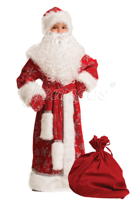 Костюм детский Дед Мороз велюр красный 5230 Детский костюм на мальчиков, 32 и 34 размер. В комплекте: шуба, шапка, пояс, варежки, мешок и борода