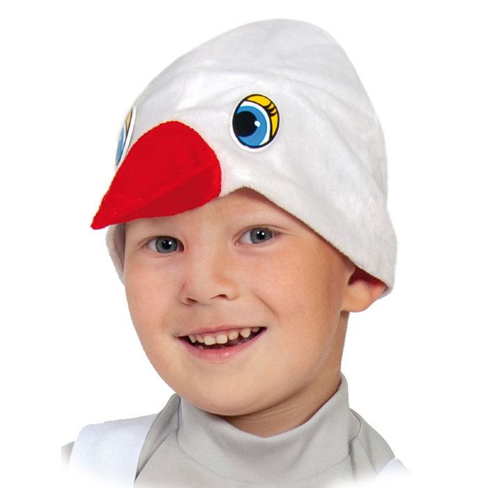 Шапочка Аист 4099 ​Птица Аист - детская карнавальная шапочка  из плюша. Подкладка хлопок. Размер по объему головы 53-55см​
