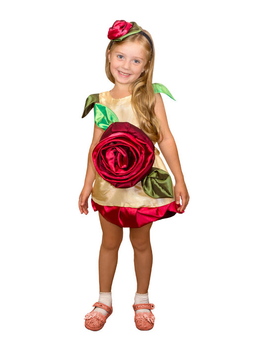 Костюм цветок Розочка Костюм цветок Роза для девочек 4-5 лет, размер 28 на рост 116см. В комплекте: платье и ободок