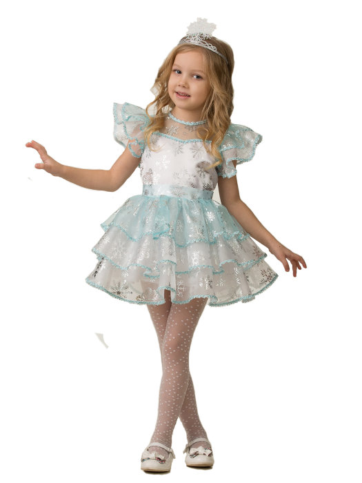 Костюм Снежинка Снежана 5238 Детский карнавальный костюм Снежинка Снежана. В комплекте: платье с завышенной талией и короткой юбочкой, и ободок снежинка. *) Костюм маломерит, покупайте на размер больше, 