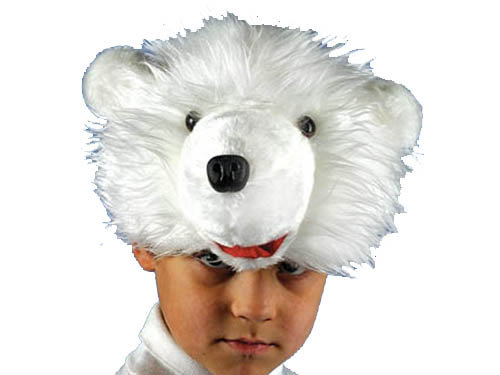 Шапочка Белый Медведь С2027 Карнавальная шапка Белого медведя из лохматого меха