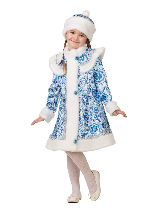 Костюм Снегурочка Гжель 8082 Детский костюм Снегурочка сатин Гжель-2. В комплекте: шубка и шапочка.
