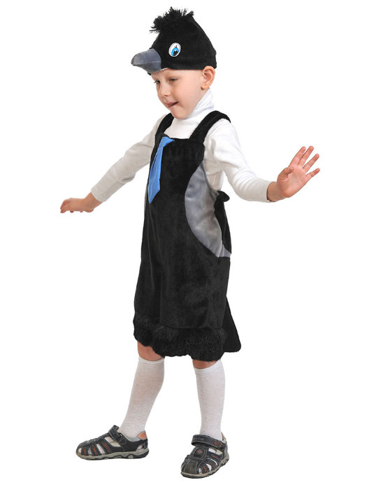 Костюм Вороненок плюш 3053 Карнавальный костюм маленького вОрона для мальчика 3-5 лет. В комплекте полукомбинезон и шапочка.