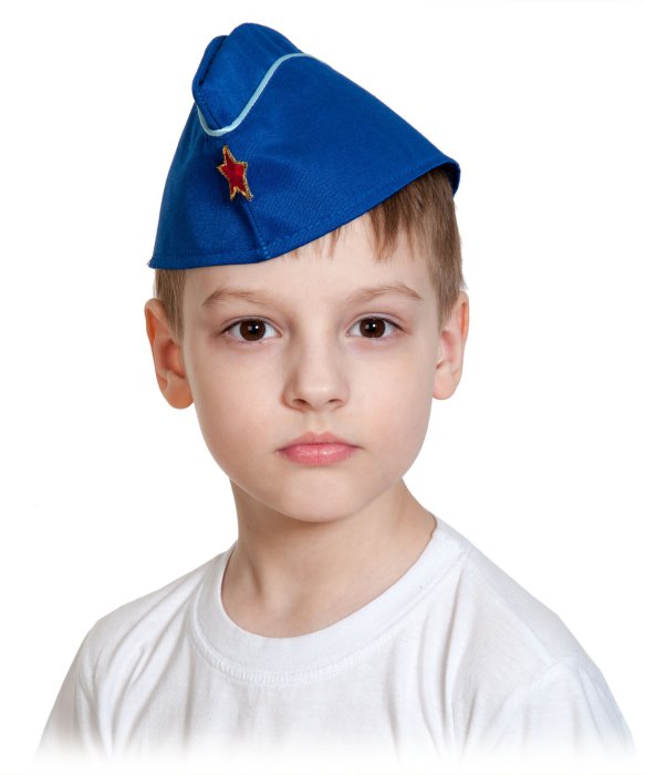 Пилотка военного летчика ВВС Детская пилотка военного летчика ВВС с кантом и без канта, цвет - синий, размер 53-55см, звезда вышитая