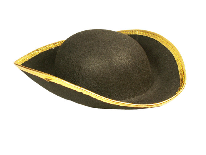Шляпа пирата фетровая с золотым кантом Черная фетровая шляпа пирата с золотой окантовкой