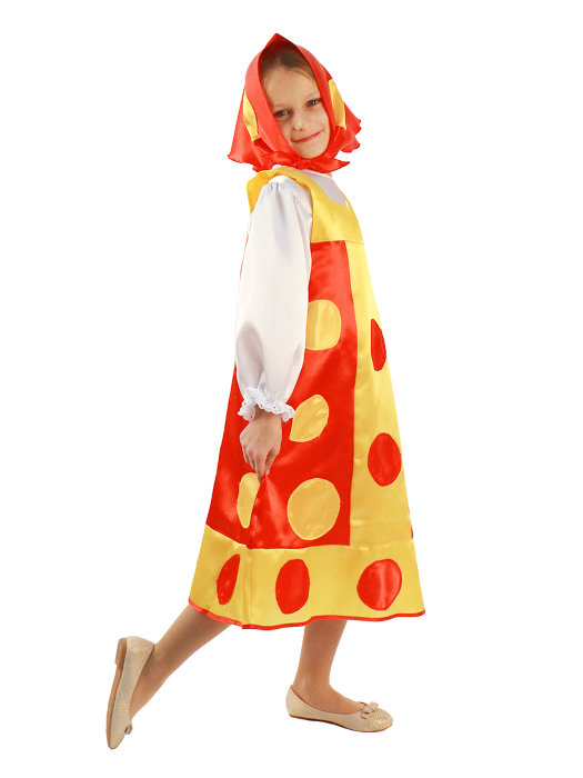 Костюм Матрешка красная Ве2055 Детский костюм матрешки для девочки на рост 116-122см. В комплект входит сарафан с блузкой и косынка. 