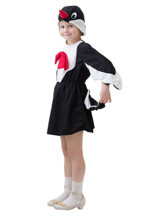 Костюм Сорока 1071 Карнавальный костюм Сороки для девочки 4-7 лет, состоит из шапочки, кофточки и юбочки с хвостом
