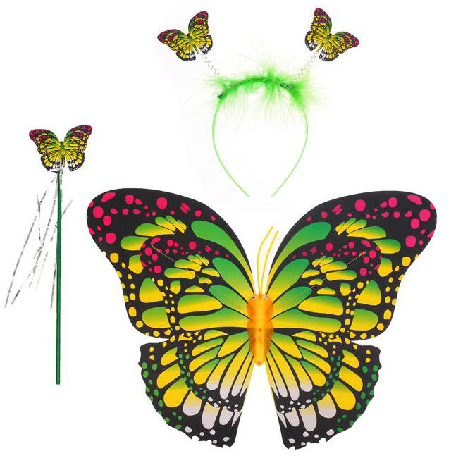 Набор Бабочка яркая из 3 пр.: крылья, ободок, палочка Набор Бабочка состоит из трех предметов: крыльев 40*55см, ободка и палочки феи.