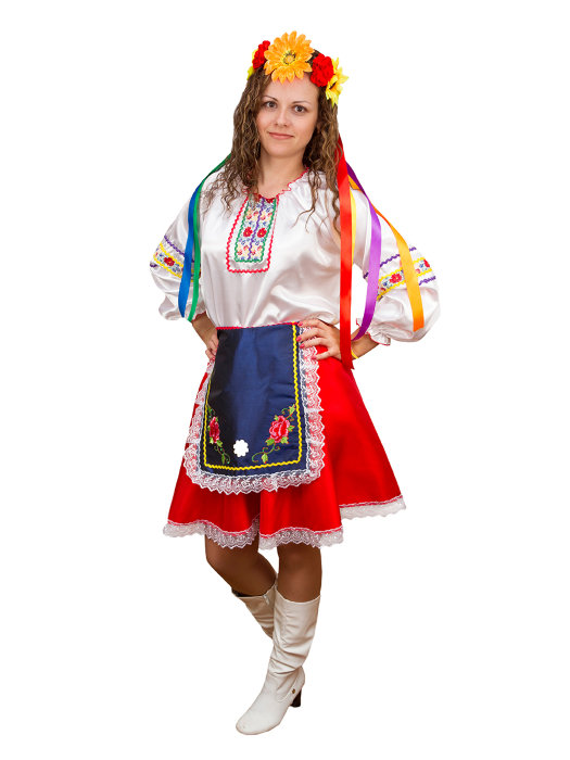 Костюм Украинка Национальный женский украинский костюм, прекрасно подойдёт для различных тематических, театральных постановок. В комплекте: блузка, юбка, фартук и венок.