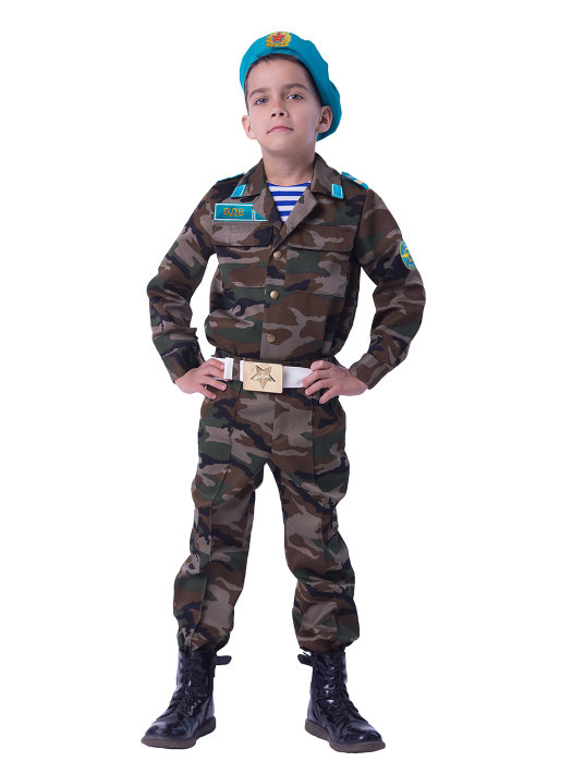 Костюм военный Десантник 2050 Детский военный костюм Десантника для мальчиков. В комплекте: рубашка, брюки, голубой берет