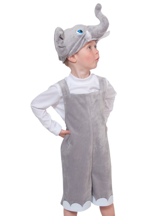 Костюм Слоник плюш 3018 Костюм Слоника для мальчика 3-6 лет ( рост 92-122 см) из плюша. В комплекте плюшевый полукомбинезон с хвостиком и шапочка.
