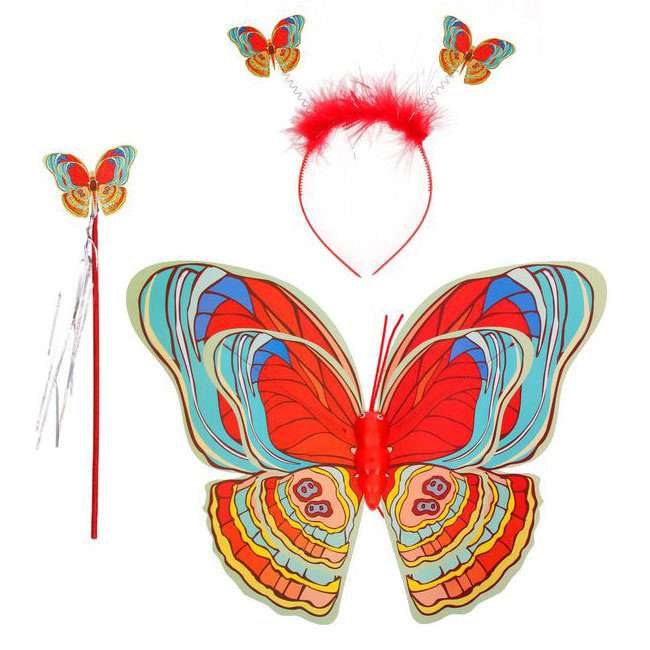 Набор Бабочка радужная из 3 пр.: крылья, ободок, палочка Набор Бабочка состоит из трех предметов: крыльев 40*55см, ободка и палочки феи.