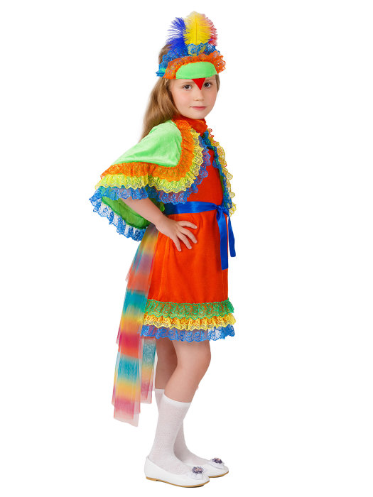 Костюм Попугай Рита Маскарадный костюм Попугай "Рита", подходит для театральных постановок, праздников и Нового года. В костюм входит:
накидка, пояс, платье, маска в форме клюва попугая.