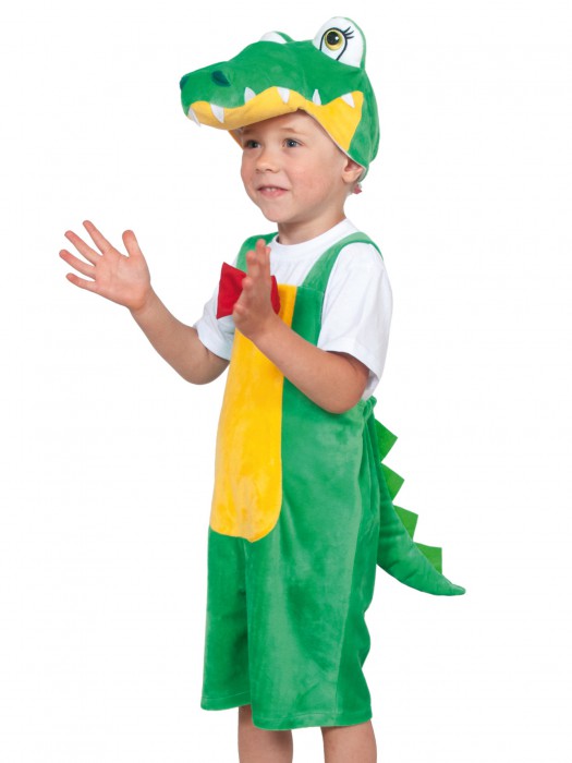 Костюм Крокодил плюш 3017 Костюм Крокодила для мальчика 3-6 лет ( рост 92-122 см) из плюша. В комплекте плюшевый полукомбинезон с хвостиком и шапочка.