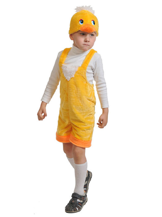 Костюм Утенок плюш 3059 Костюм желтого утенка для мальчика от 3 до 5 лет на рост 92-122см из плюша. В комплекте комбинезон и шапочка