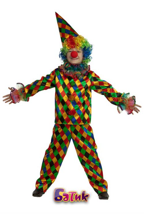 Костюм Арлекино 7007 Детский карнавальный костюм Арлекино. В комплект входит: рубаха, брюки и колпак.