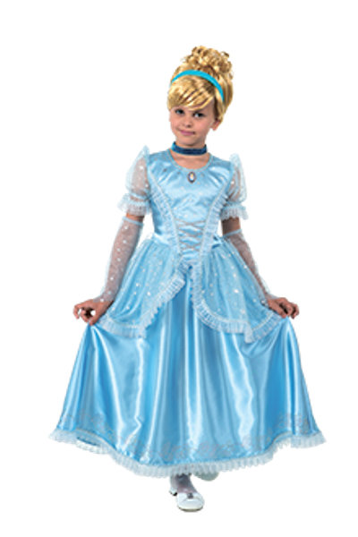 Костюм Принцесса Золушка 7060 Детский костюм Принцессы Золушки для девочки. В комплекте: платье, перчатки, ожерелье, парик + обруч и брошь
