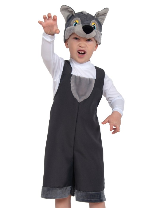 Костюм Волчонок ткань-плюш 2002 Детский костюм Волка для мальчика  из ткани и плюша на возраст от 3 до 5 лет на рост 92-122см. В комплекте шапочка и полукомбинезон
