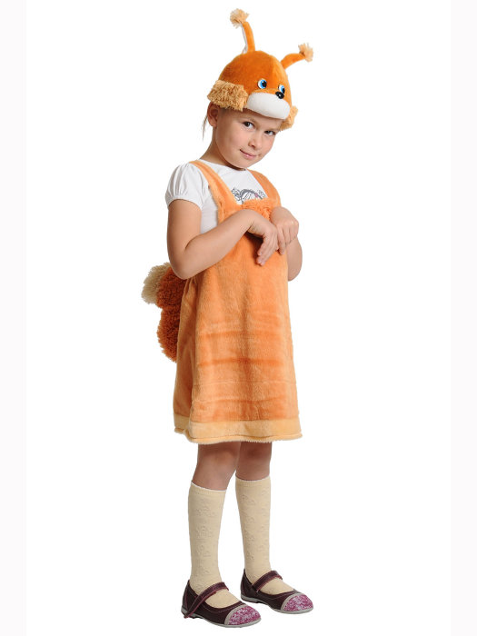 Костюм Белочка плюш 3001 Костюм Белочка из плюша для девочек 3-6 лет, в комплекте шапочка и сарафан
