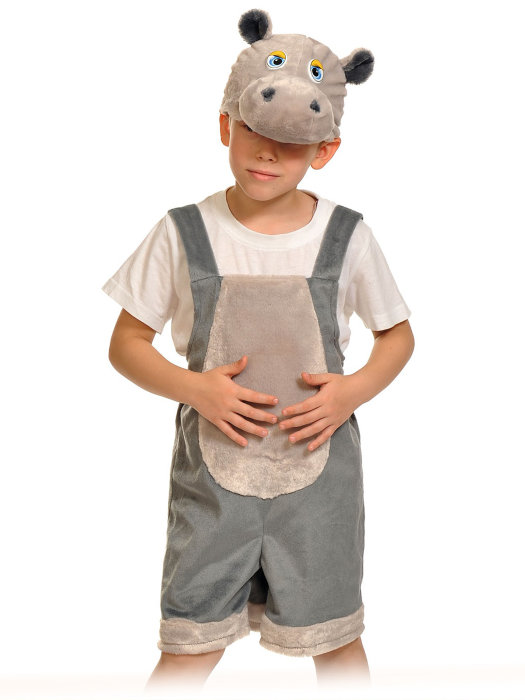 Костюм Бегемотик плюш 3073 Плюшевый карнавальный костюм Бегемотик для детей 3-6 лет. В комплекте полукомбинезон и шапочка