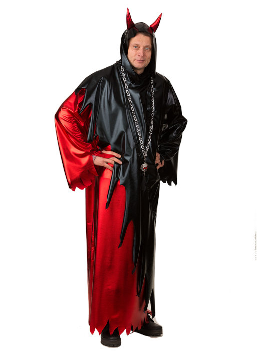 Костюм Дьявол 6063 д/взр Карнавальный костюм Дьявола для Хеллоуина. В комплекте Мантия с капюшоном и с рожками, цепь с амулетом