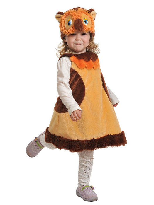 Костюм Сова ткань-плюш 2063 Карнавальный костюм Совы для девочки 3-5 лет на рост 92-122см. Сарафан и чудная шапочка - в составе костюма.